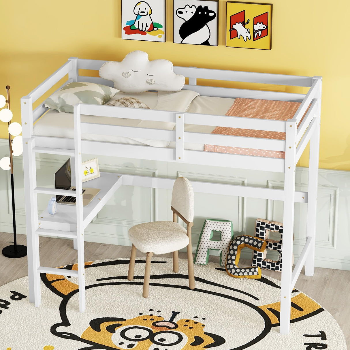 Bellemave Twin Loft Bed with Desk - Stylish Wooden Frame in White for Kids Bellemave