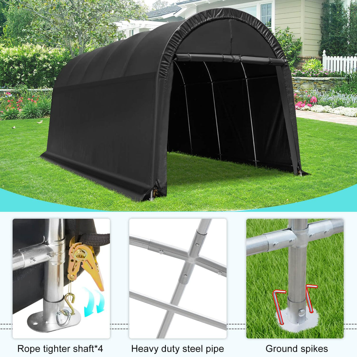 MELLCOM Portable Garage, 12' x 20' x 9.8' Heavy Duty Carport with All-Steel Metal Frame and Round Style Roof, Anti-Snow Car Canopy for Car, Truck, MELLCOM