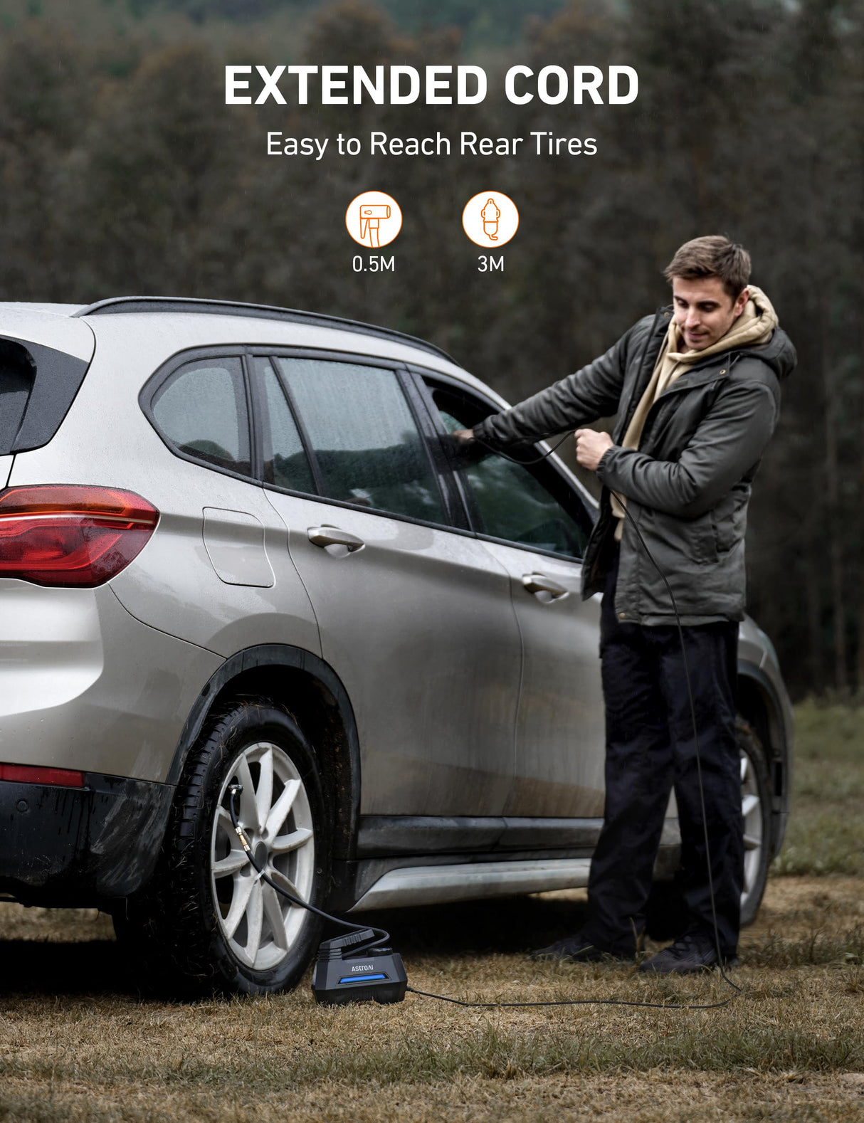 AstroAI Tire Inflator Portable Air Compressor Air Pump for Tires - Car Accessories, 12V DC Auto Pump with Digital Pressure Gauge, 100PSI with AstroAI