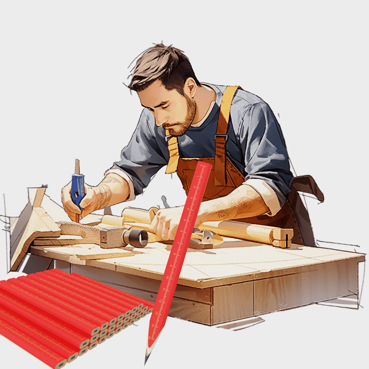 KR. LIF 8 PCS Carpenter Pencils Construction Pencil, Carpenter Marking Pencil for Woodworking Concrete Scriber Marking Tool KR. LIF