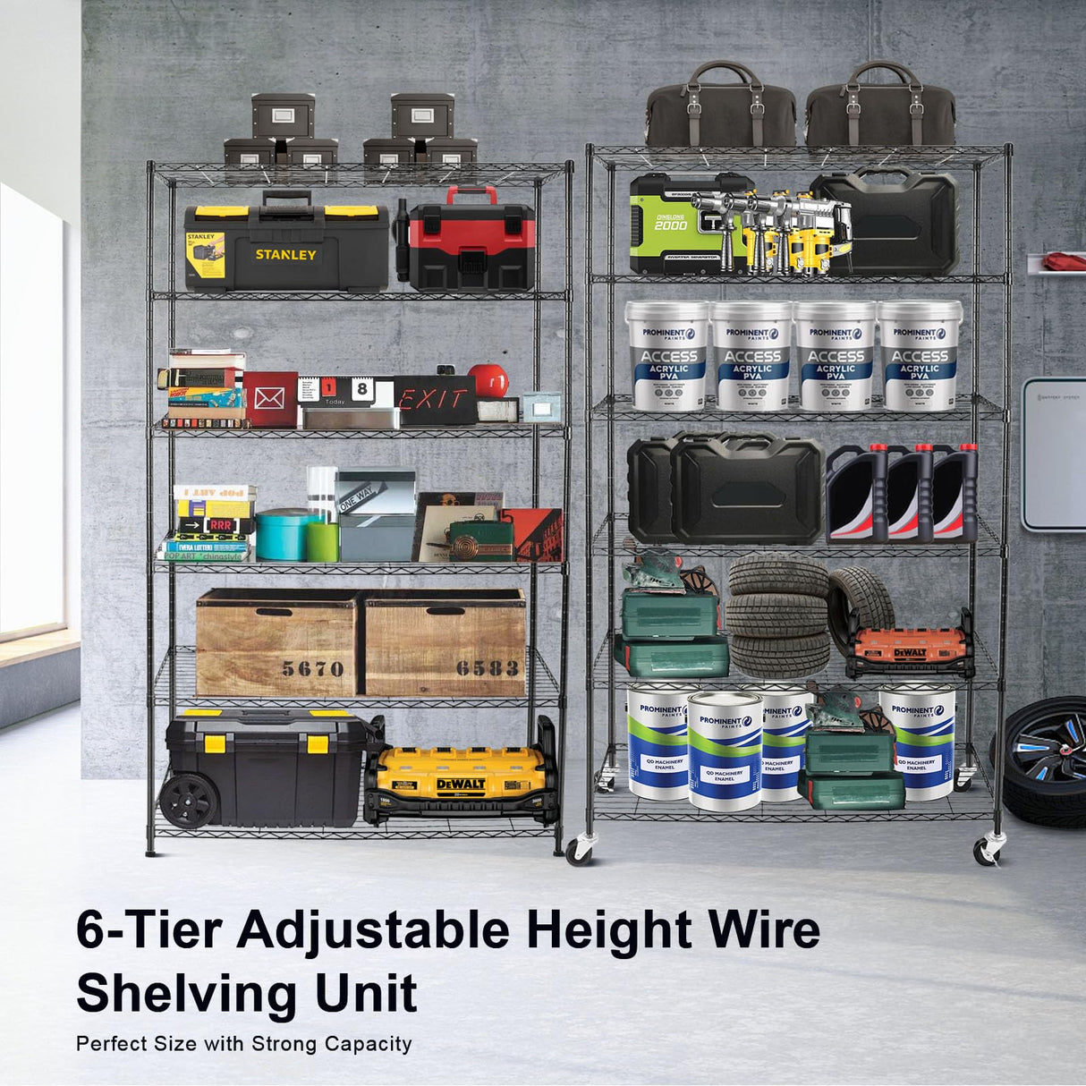 YNN Heavy Duty Storage Shelving Unit, 6 Tier Storage Shelves with Wheels Adjustable Storage Metal Shelf Wire Shelving Unit Organizer Storage Rack for YNN