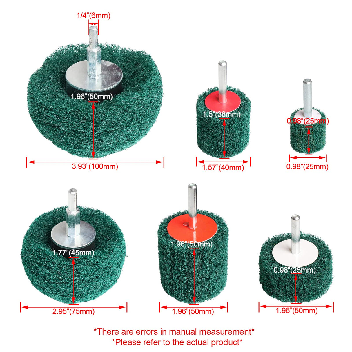 6PCS Non Woven Abrasive Buffing Polishing Wheel Drill Attachment Set,Scouring Pads Power Scrubber Cleaning Kit (Green) Hiqalty