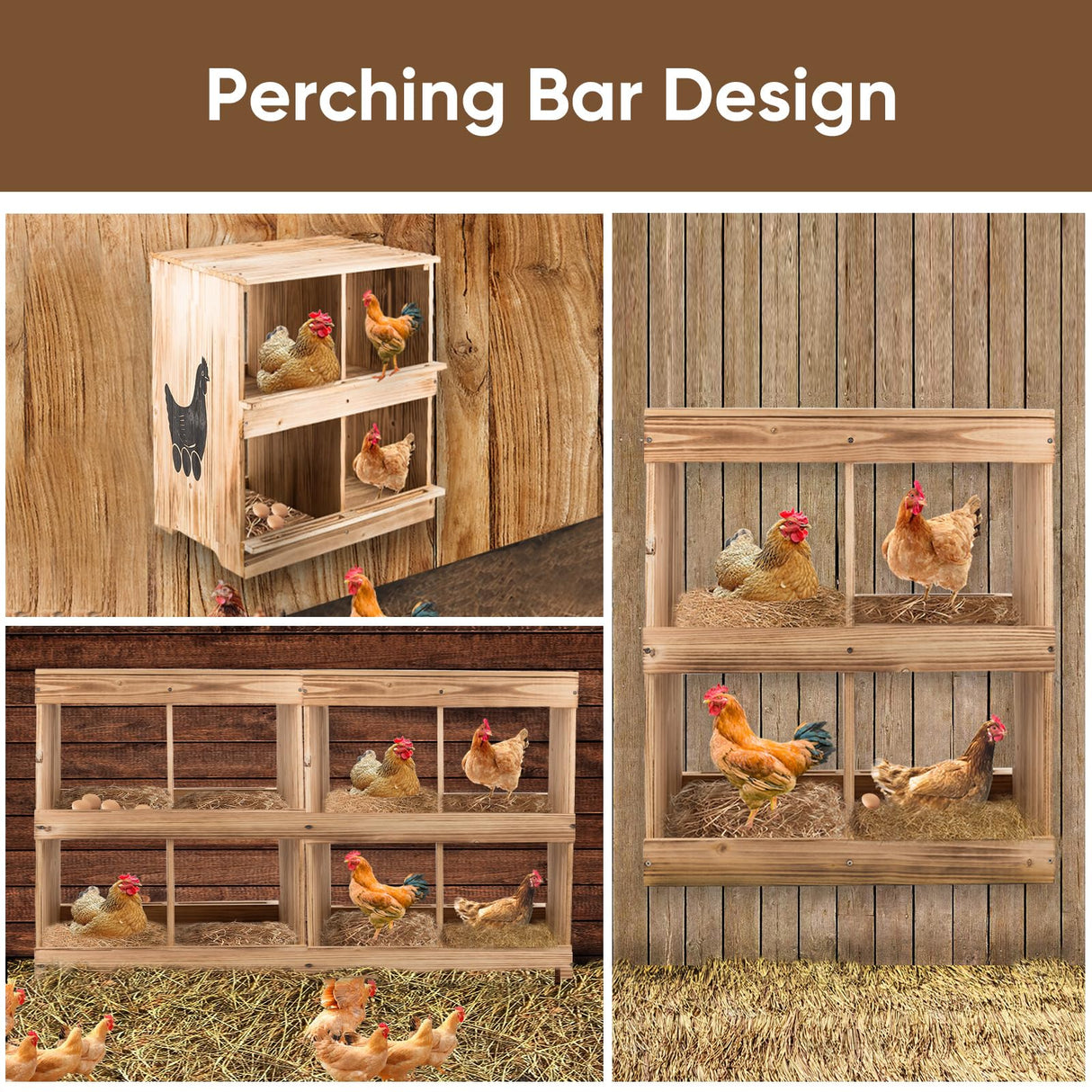 Nesting Boxes for Chicken Coop - Wooden Chicken Nesting Box for Poultry Heavy Duty 4 Compartments Laying Eggs Nest Box Wall Mount for Chickens, Hens, ZeenArt