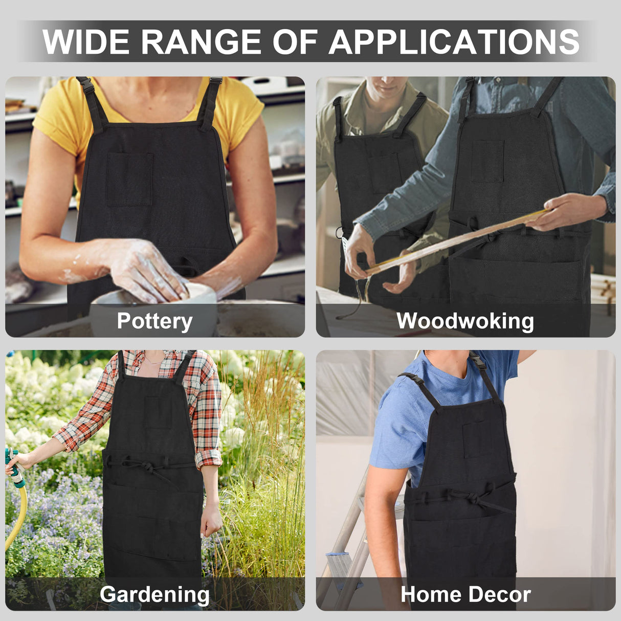MyLifeUNIT Artist Apron, Adjustable Painting Apron with 10 Pockets for Arts and Craft, Black Canvas Pottery Apron for Women Men MyLifeUNIT