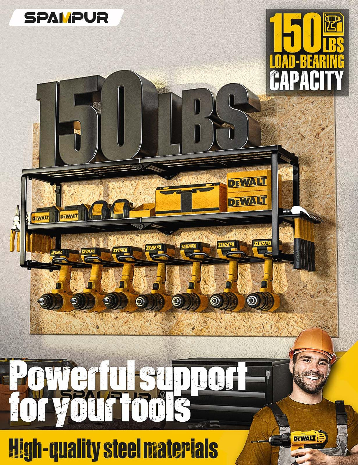 Spampur Power Tool Organizer for Tool Storage, Drill Holder Wall Mount with Charging Station, Tool Holder and Storage Rack for Garage Organization, Spampur