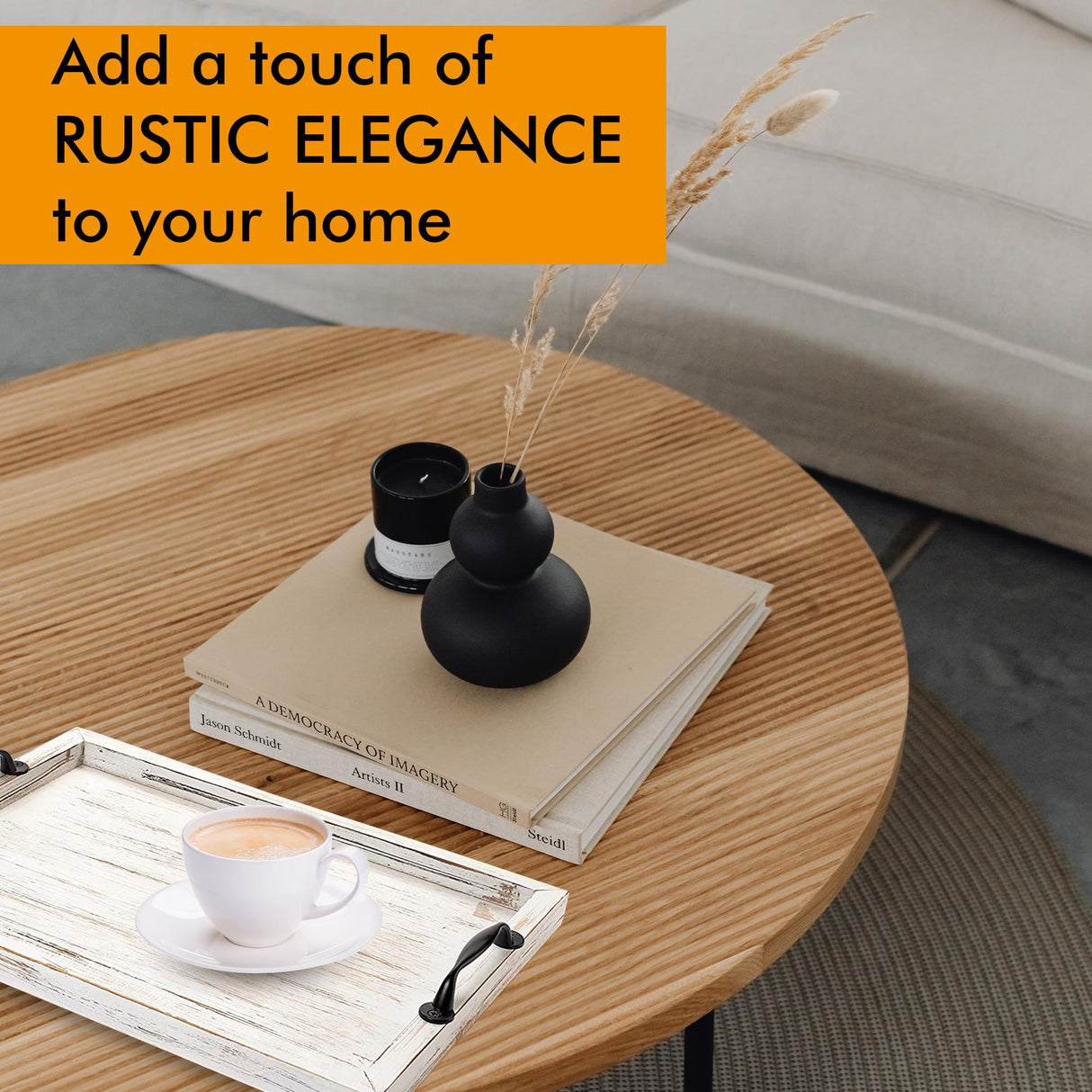 Rustic Serving Tray with Handles - 2 Nesting Trays for Serving Food - Wooden Tray for Decor, Coffee Table & Ottoman - Large Serving Tray with Gennua Kitchen