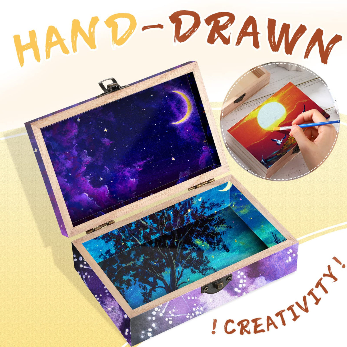 Yookeer Unfinished Wooden Boxes with Hinged Lid Wood Bulk Box for Crafts Rectangle Keepsake Box Front Clasp Wooden Storage Box for Crafts Paint DIY Yookeer