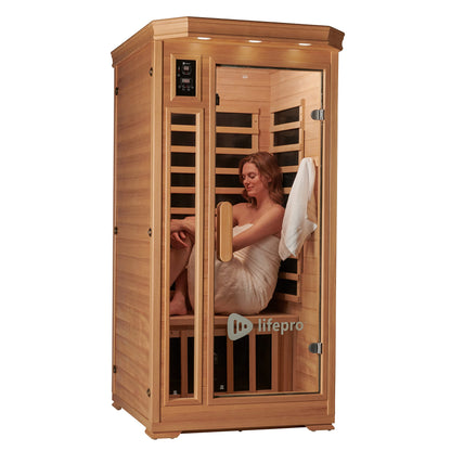 LifePro 1 Person Far Infrared Sauna for Home - Home Sauna, Tempered Glass Door, Oxygen Ionizer, & 7 Chromotherapy Lights for Indoor Sauna - Canadian