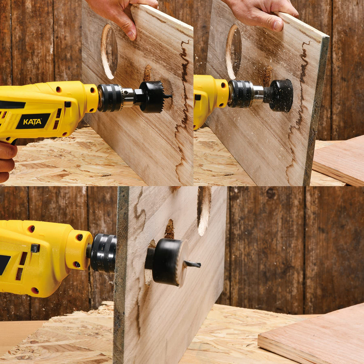 KATA 6PCS Hole Saw Kit 1-1/4" to 2-1/8"(32-54mm) Hole Saw Set in Case with Mandrels and Hex Key for Soft Wood, PVC Board, Plywood KATA