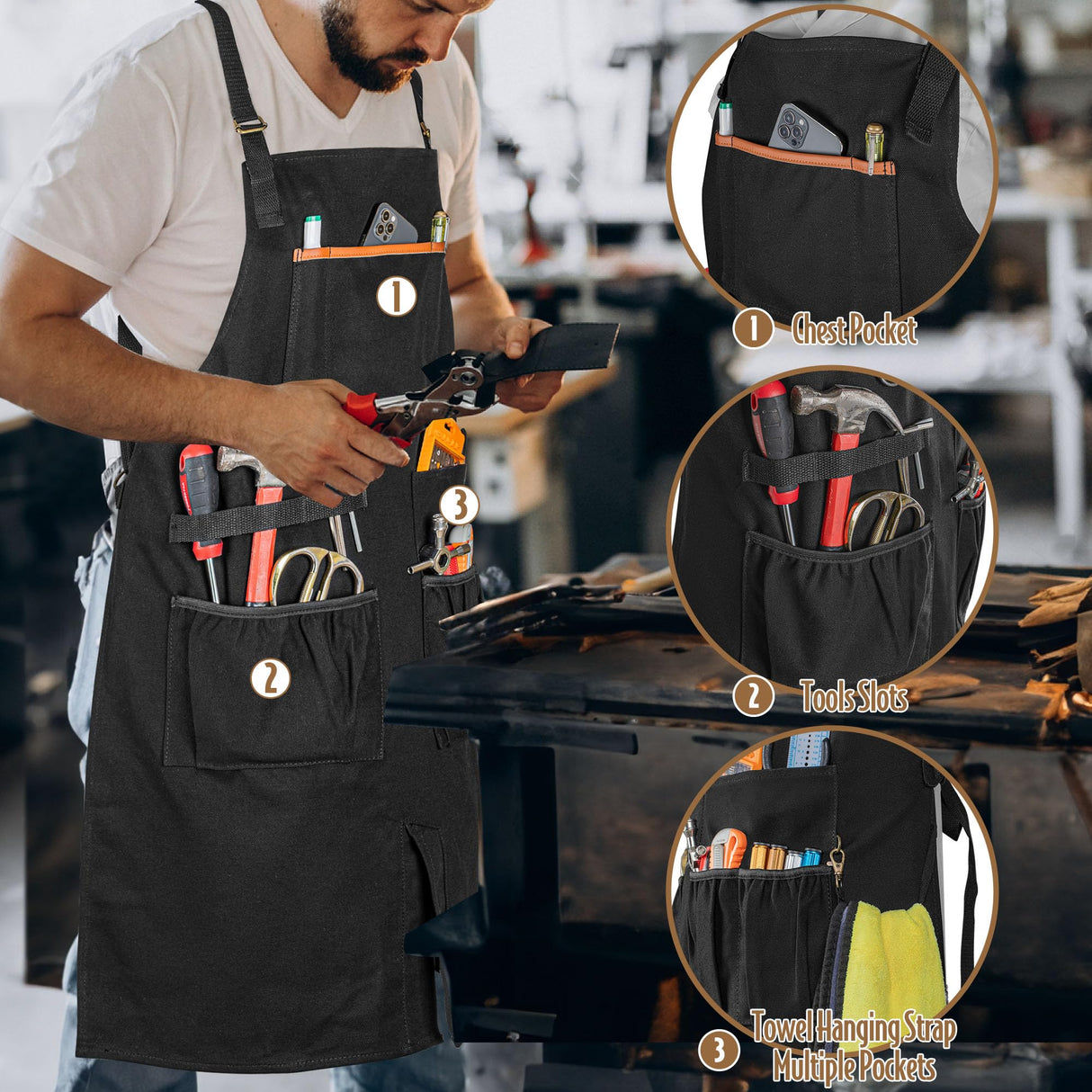 HODRANT Work Tool Apron, Heavy-duty Canvas Woodworking Apron for Men & Women with Dual Shoulder Straps & Adjustable Buckle, Utility Shop Apron for HODRANT