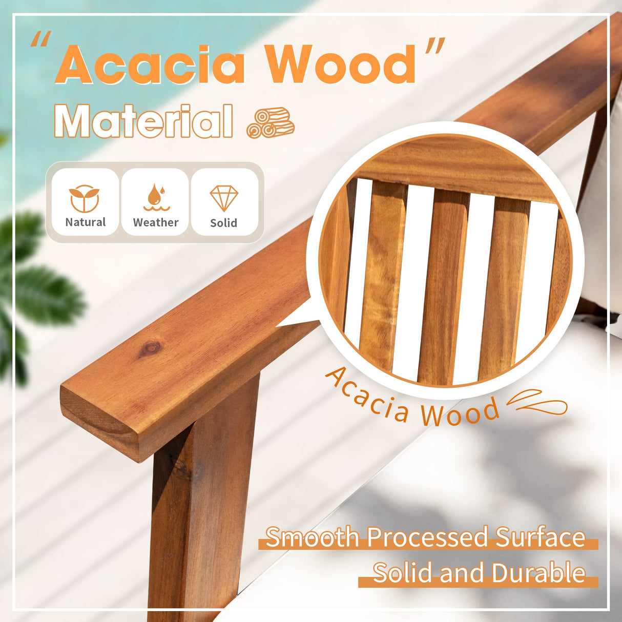 Devoko Patio Set 3 Piece Acacia Wood Outdoor Furniture Conversation Seat with Table & Cushions Porch Chairs for Balcony, Deck, Backyard, Beige Devoko