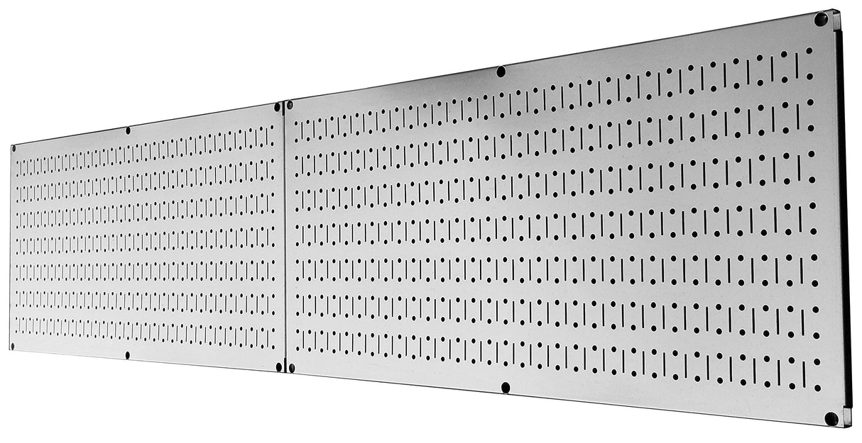Wall Control Pegboard Rack Garage Storage Galvanized Steel Horizontal Peg Board Pack - Two 32-Inch x 16-Inch Shiny Metallic Metal Peg Board Tool Wall Control