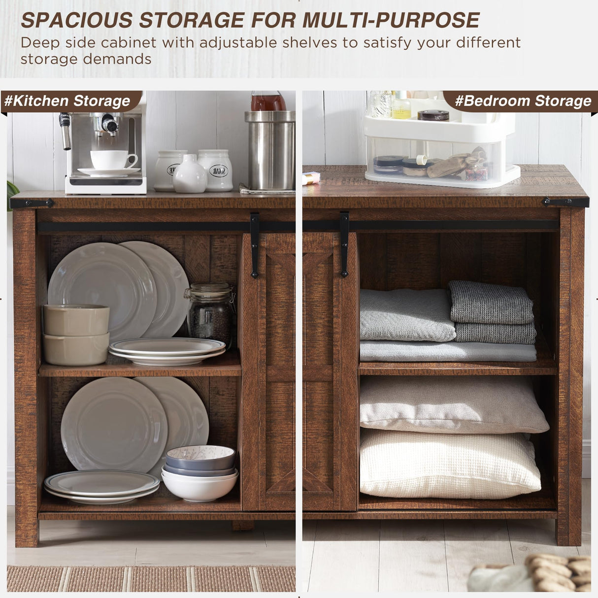 T4TREAM 60'' Farmhouse Buffet Cabinet with Sliding Barn Doors and 4 Drawers in Reclaimed Barnwood T4TREAM