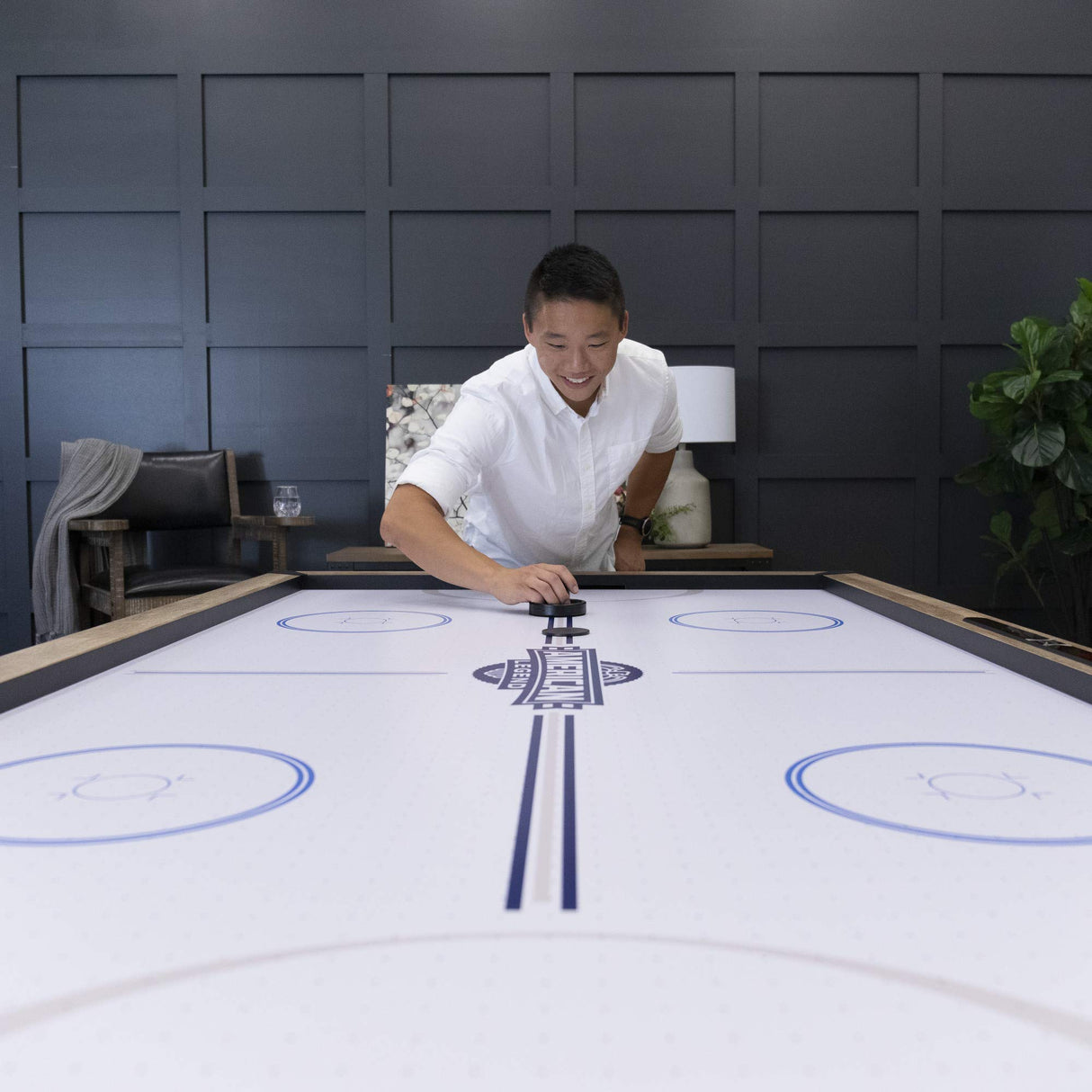 American Legend Kirkwood 84” Air Powered Hockey Table with Rustic Wood Finish, K-Shaped Legs and Modern Design American Legend