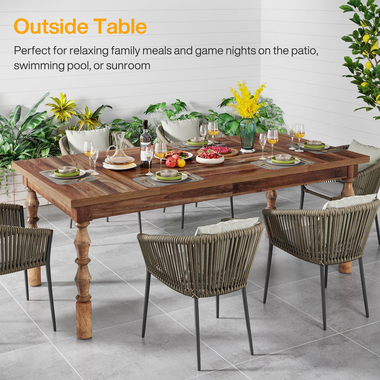 Tribesigns 62” Wood Dining Table for 4-6 People, Farmhouse Large Rectangle Kitchen Table, Dinner Table Breakfast Table Kitchen & Dining Room Tribesigns