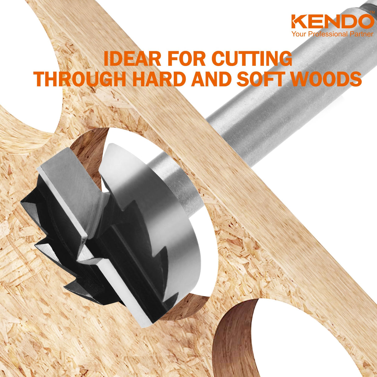 KENDO 8 Piece Forstner Bit Set, Made of Alloy Steel, Forstner Bits for Woodworking, Auger Opener Round Shank Drilling Cutting Tool for Hardwood, Kendo