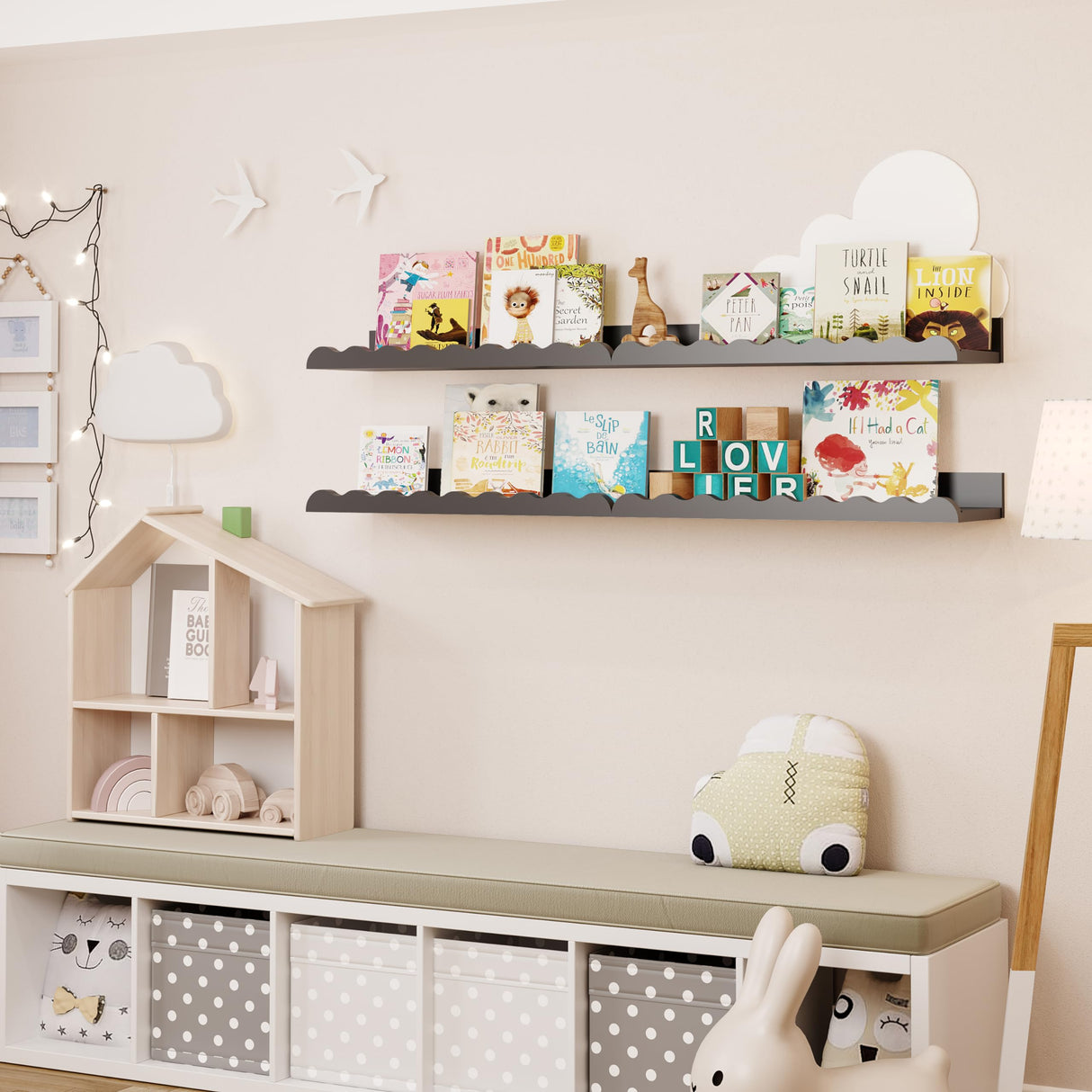 Seocry Set of 4 Kids' Wood Floating Bookshelves for Nursery - Stylish Storage and Display Ledge Seocry