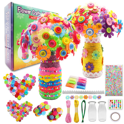 Crafts for Girls Ages 6-10 Make Your Own Flower Bouquet with Buttons and Felt Flowers, Vase Art and Craft for Children - DIY Activity Christmas