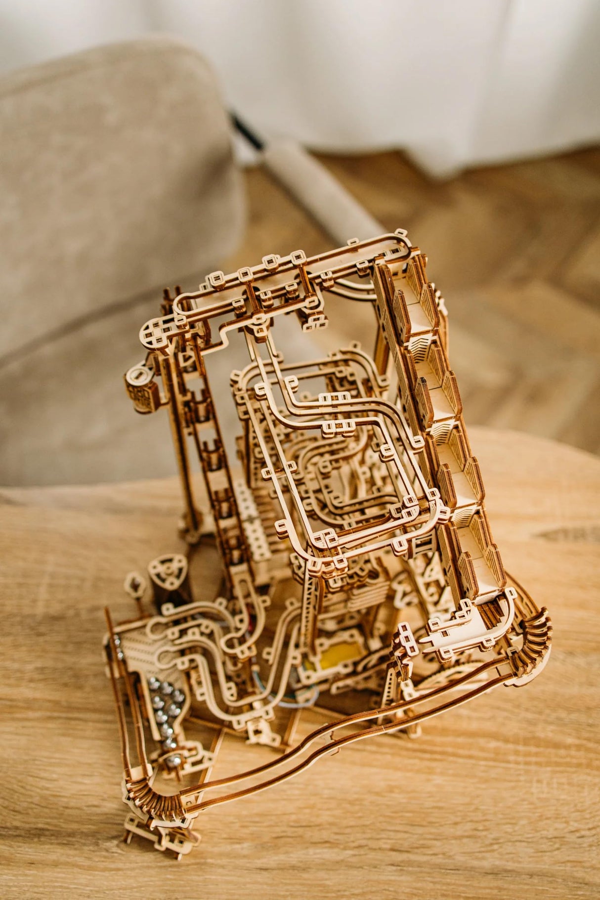 Wood Trick Wooden Marble Run Spiral Wooden 3D Puzzles for Adults and Kids to Build - 13x13 - Electric Driven - Roller Coaster Mechanical Wooden Model Wood Trick