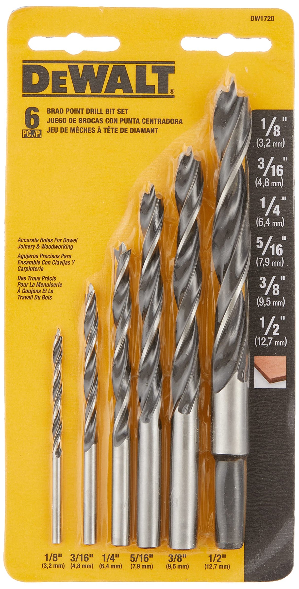 DEWALT Drill Bit Set, Brad Point, 6-Piece (DW1720) , Black DEWALT
