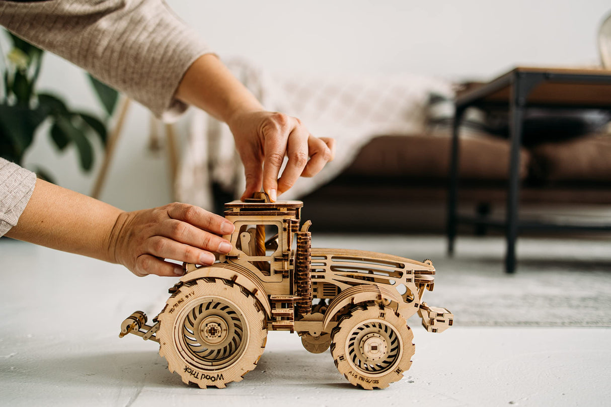 Wood Trick Wooden Mechanical Tractor Model Kit to Build for Adults and Kids - 11x7″ - 2 Speeds - Wooden 3D Puzzles for Adults and Kids to Build - Wood Trick