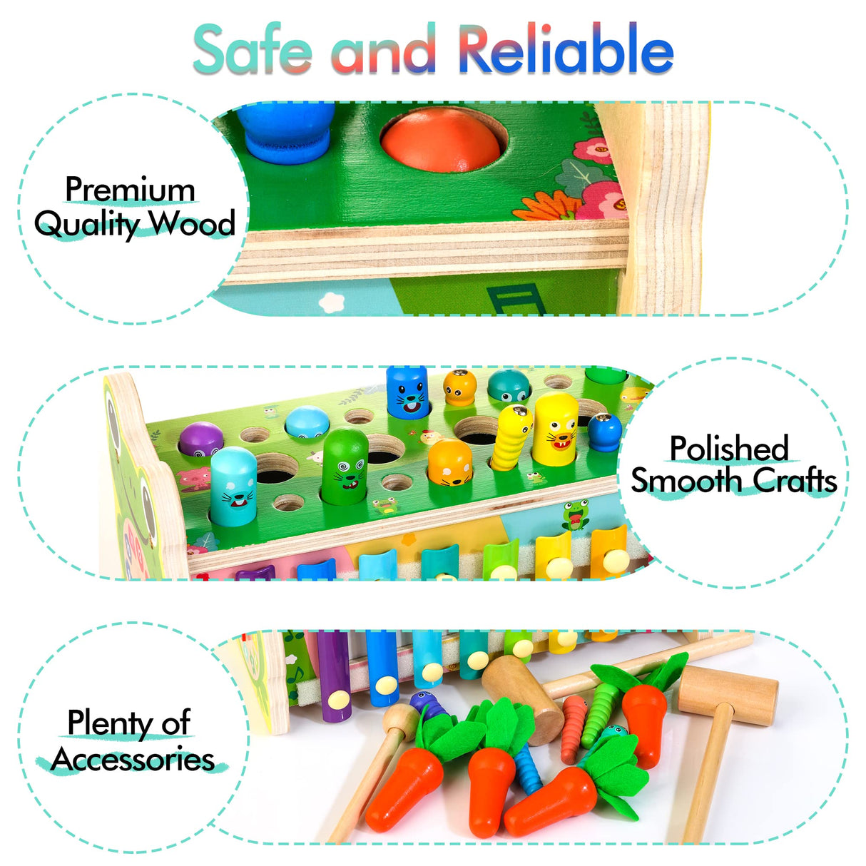 6 in 1 Wooden Montessori Toys for 1 Year Old Whack a Mole Game Hammering Pounding Toy with Xylophone Carrot Harvest Game Learning Developmental Toys Amtreen