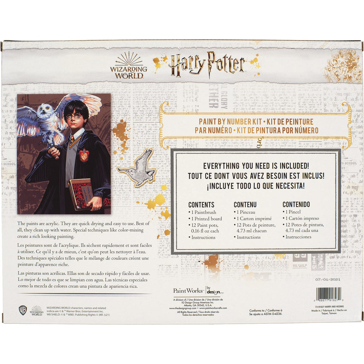 Dimensions PaintWorks Hedwig and Harry Potter Paint by Number Kit for Adults and Kids, Finished Project 11" x 14", Multicolor 15 Piece Dimensions