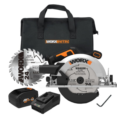 Worx Nitro WX520L 20V Power Share 4.0Ah 7.25" Cordless Circular Saw with Brushless Motor