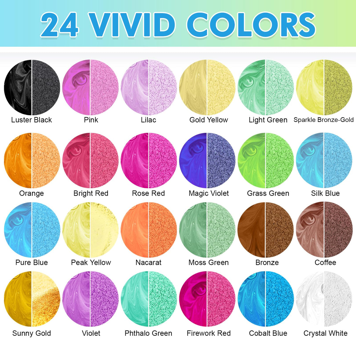 CHANGTIKEJI Mica Powder,24 Colors - 10g/Bottle of Natural Pigment Powder for Epoxy Resin,Soap Making,Candle Making,Lip Gloss,Car Freshies,Dye,Nail CHANGTIKEJI