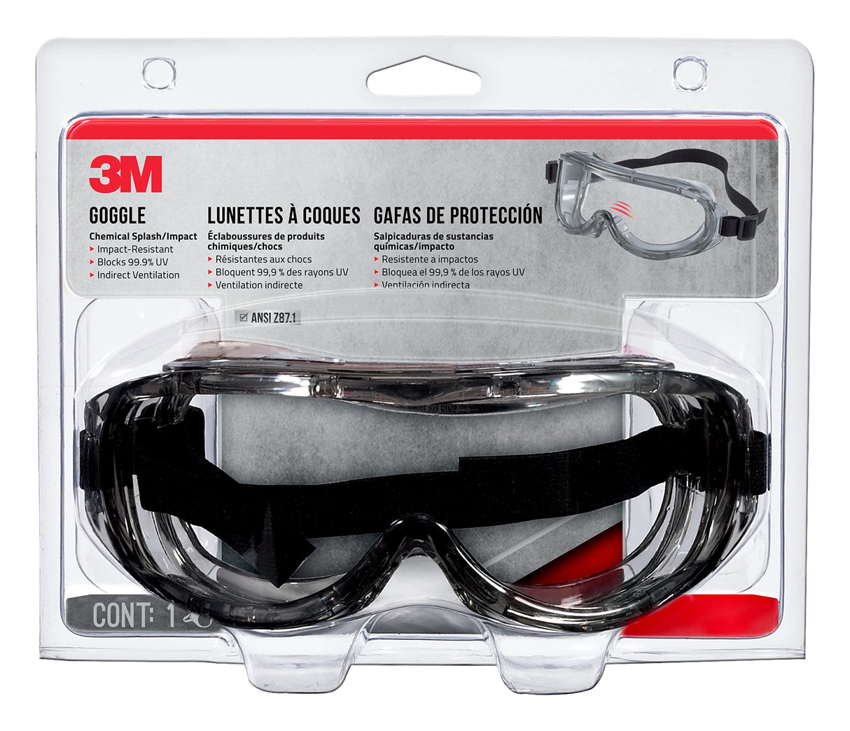 3M 91264-80025 Chemical Splash/Impact Goggle, 1-Pack 3M
