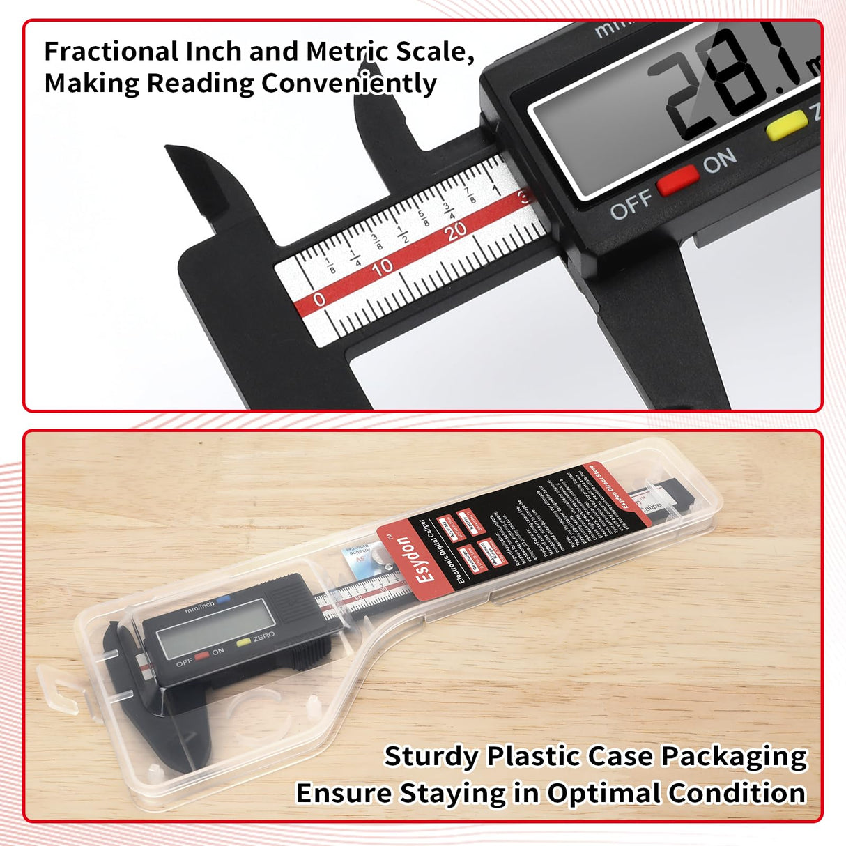 Digital Caliper, Esydon Upgraded Calipers 6 inch, Measuring Tool, Electronic Ruler, with Large LCD Screen, Auto-Off Feature, Inch and Millimeter Esydon