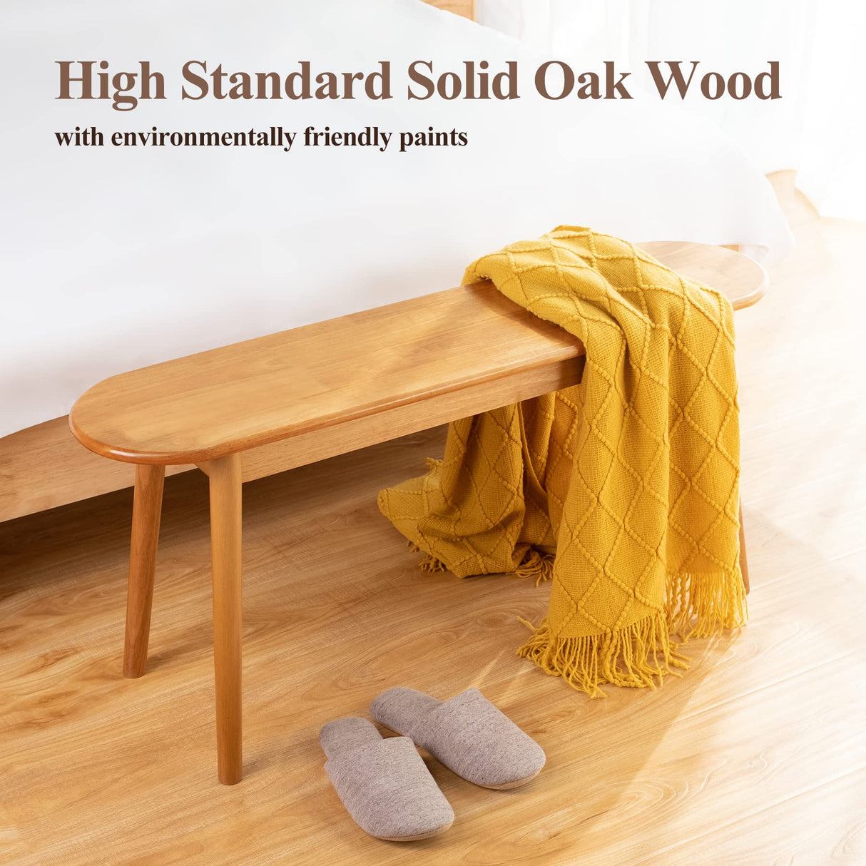 Cttasty Entryway Bench, Solid Wood Dining Bench, Midcentury End of Bed Bench w/Rounded Corner, Outdoor Bench w/Robust Construction, Bedroom Bench, Cttasty