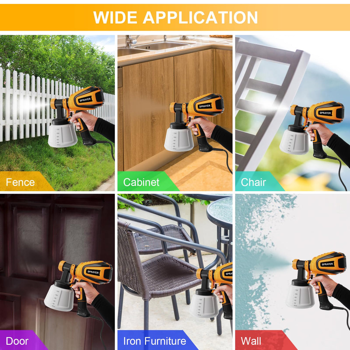 VONFORN Paint Sprayer, 700W HVLP Spray Gun with Cleaning & Blowing Joints, 4 Nozzles and 3 Patterns, Easy to Clean, for Furniture, Cabinets, Fence, VONFORN