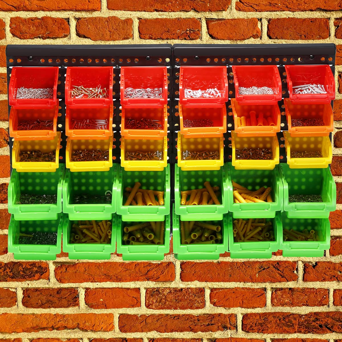 MULSAME Garage Storage Bins With Pegboard, Wall Mounted Parts Rack with 30PCS Bins Organizer, Stackable Garage Plastic Shop Tool, Garage Organizers MULSAME