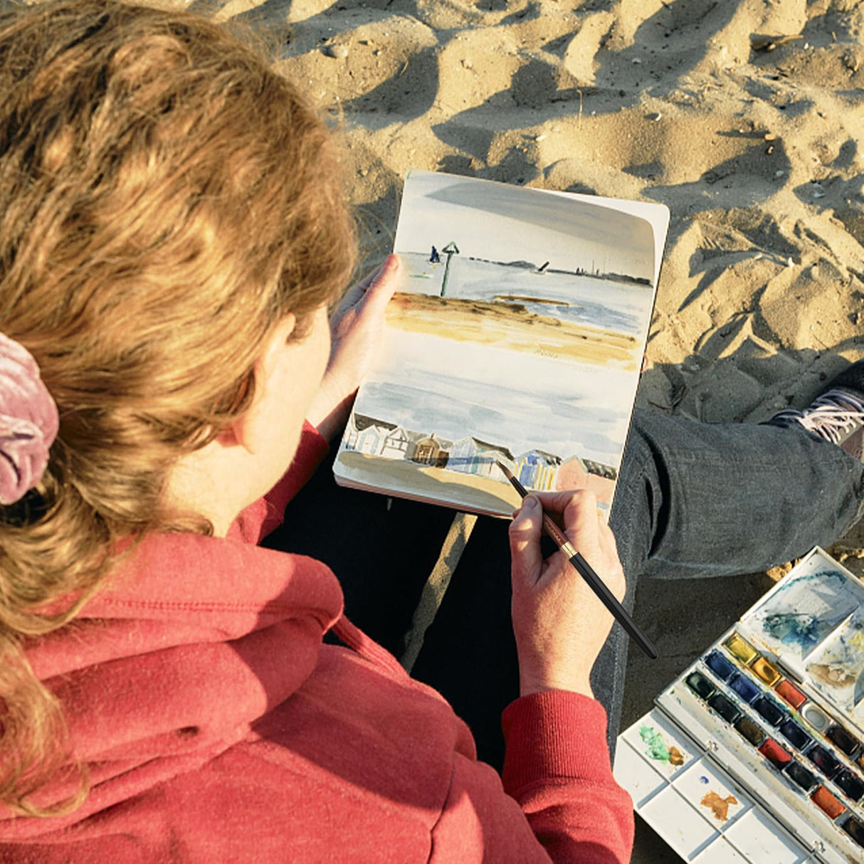 Sable Travel Watercolor Brushes & Inspiration Art Dice, Fuumuui 4pcs Kolinsky Sable Watercolor Travel Brushes with Wooden Art Dice for Creative Block Fuumuui