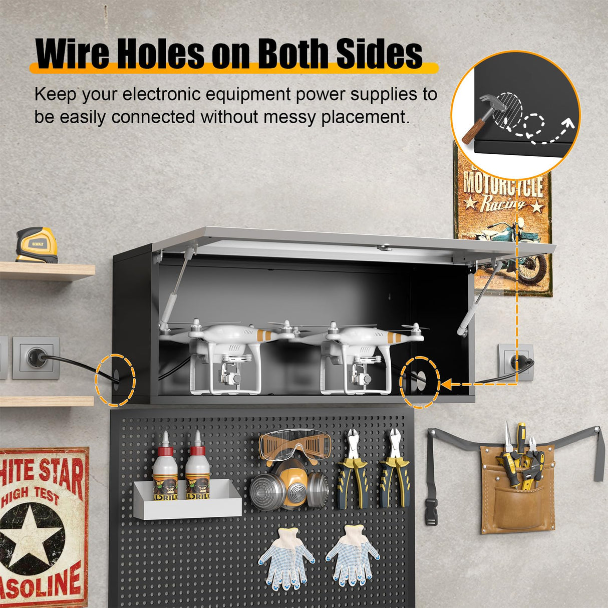 MetalMax Metal Wall Cabinet for Garage Floating Garage Storage Cabinet Wall Mount Shop Cabinet Upper Storage Trailer Cabinet Gearbox Flip Up Tool MetalMax