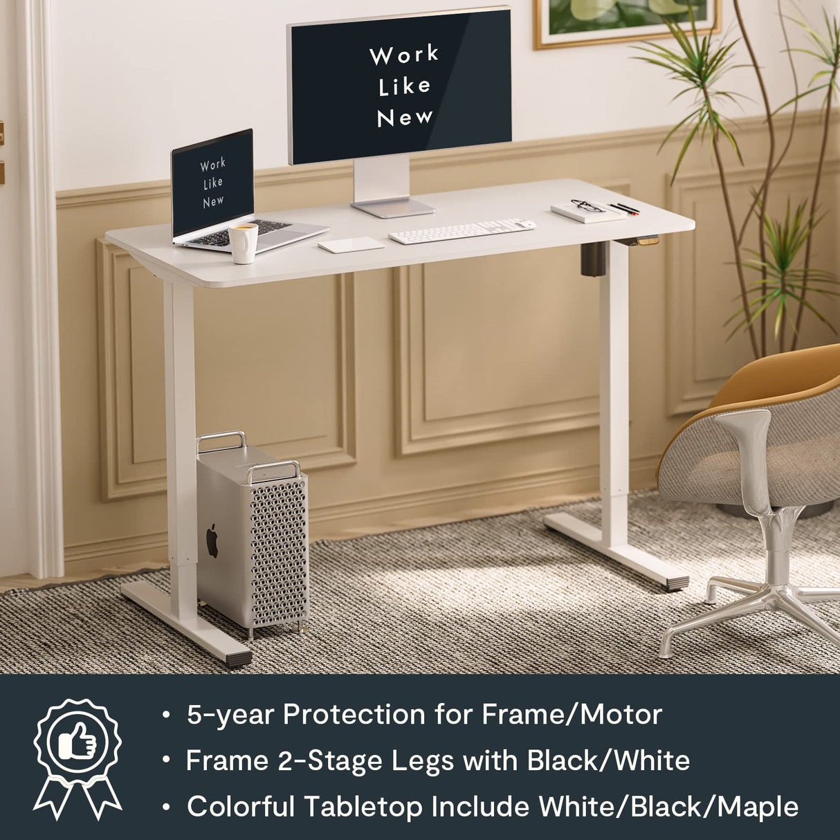 FLEXISPOT Adjustable Height Desk 40 x 24 Inches Whole Piece Desktop Small Standing Desk for Small Space Electric Sit Stand Home Office Table (White FLEXISPOT