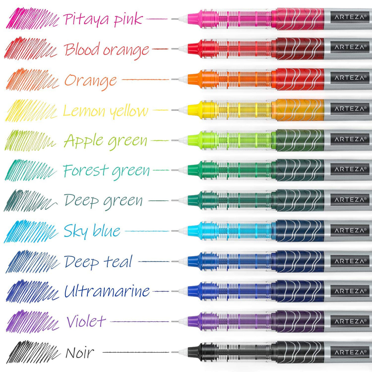 ARTEZA Rollerball Pens Fine Point, Set of 24 Colored Pens with Liquid Ink, Extra Fine 0.5 mm Needle Tip Pen, Make Precise Lines, Office Supplies for ARTEZA