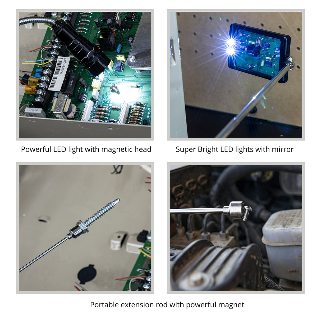 NEIKO 20736A (6) Piece Set, Magnetic Tool & Telescoping Mirror Set, Adjustable Telescoping Magnetic Pickup Tool, Flashlight 15lb Retriever Tool, 360 NEIKO