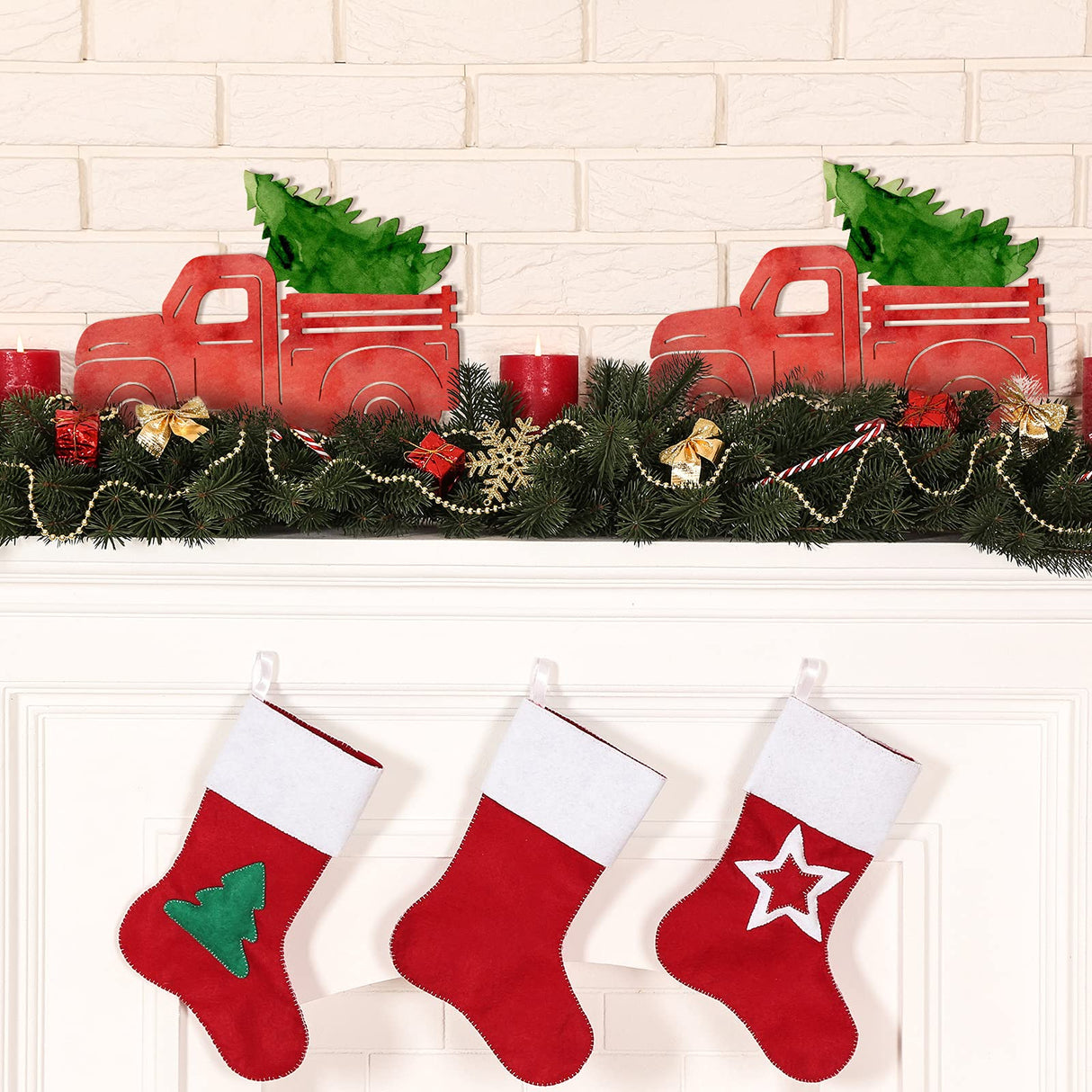 6 Pieces 10 inch Christmas Truck Unfinished Wood Slices Unpainted Cutout Wood Board Craft Blank Holiday Thin Blank Wood Sign for Christmas Party Jetec