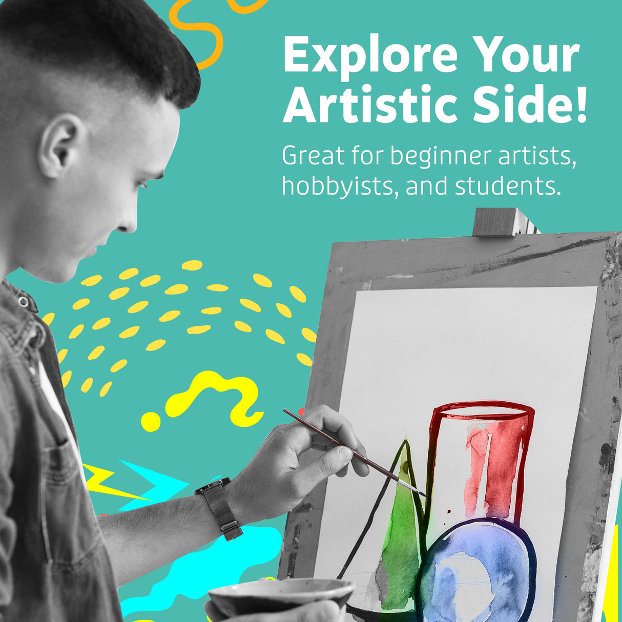 Artlicious Paint Brushes - Acrylic Paint Set and Detail Paint Brushes for Kids - Use with Craft, Watercolor, Oil, Gouache Paints, Face Art, Washable Artlicious