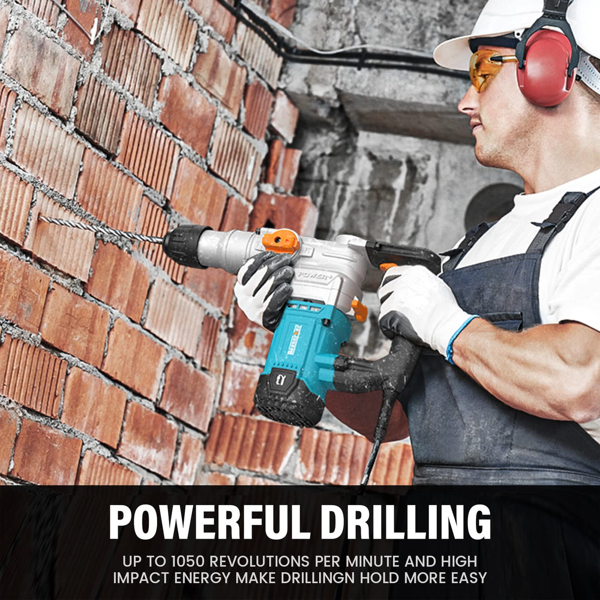 Berserker 1-1/8" SDS-Plus Rotary Hammer Drill with Safety Clutch,9 Amp 3 Functions Corded Rotomartillo for Concrete - Including 3 Drill Bits,Flat Berserker