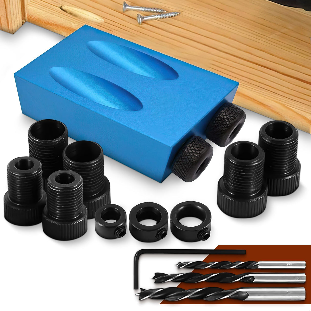 14Pcs Pocket Hole Jig Kit - 15° Punch Locator Angle Woodworking Tool Hole Screw Jig Positioner Drilling Kit Bit Jig Clamps for Woodworking - Dowel LIBERHAUS