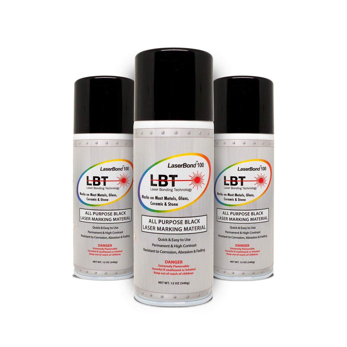 Aerosol Black Laser Marking Spray - LaserBond 100 (12 oz), (3 Pack) Works with All Laser Engravers, Printers | CO2, Fiber & YAG Laser | LBT 100 LaserBond