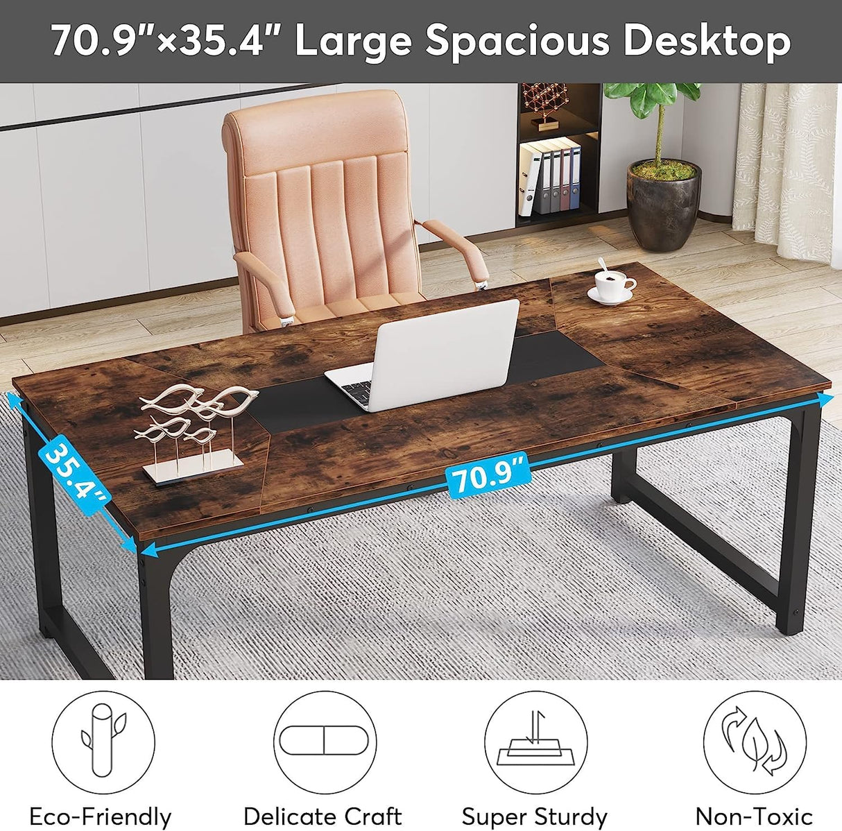 Tribesigns Modern Computer Desk, 70.8 x 35.4 inch Large Executive Office Desk Computer Table Study Writing Desk Workstation for Home Tribesigns