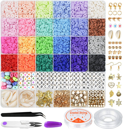 Gionlion 6000 Pcs Clay Beads for Bracelet Making, 24 Colors Flat Preppy Beads for Friendship Bracelet Kit, Polymer Clay Heishi Beads with Charms for