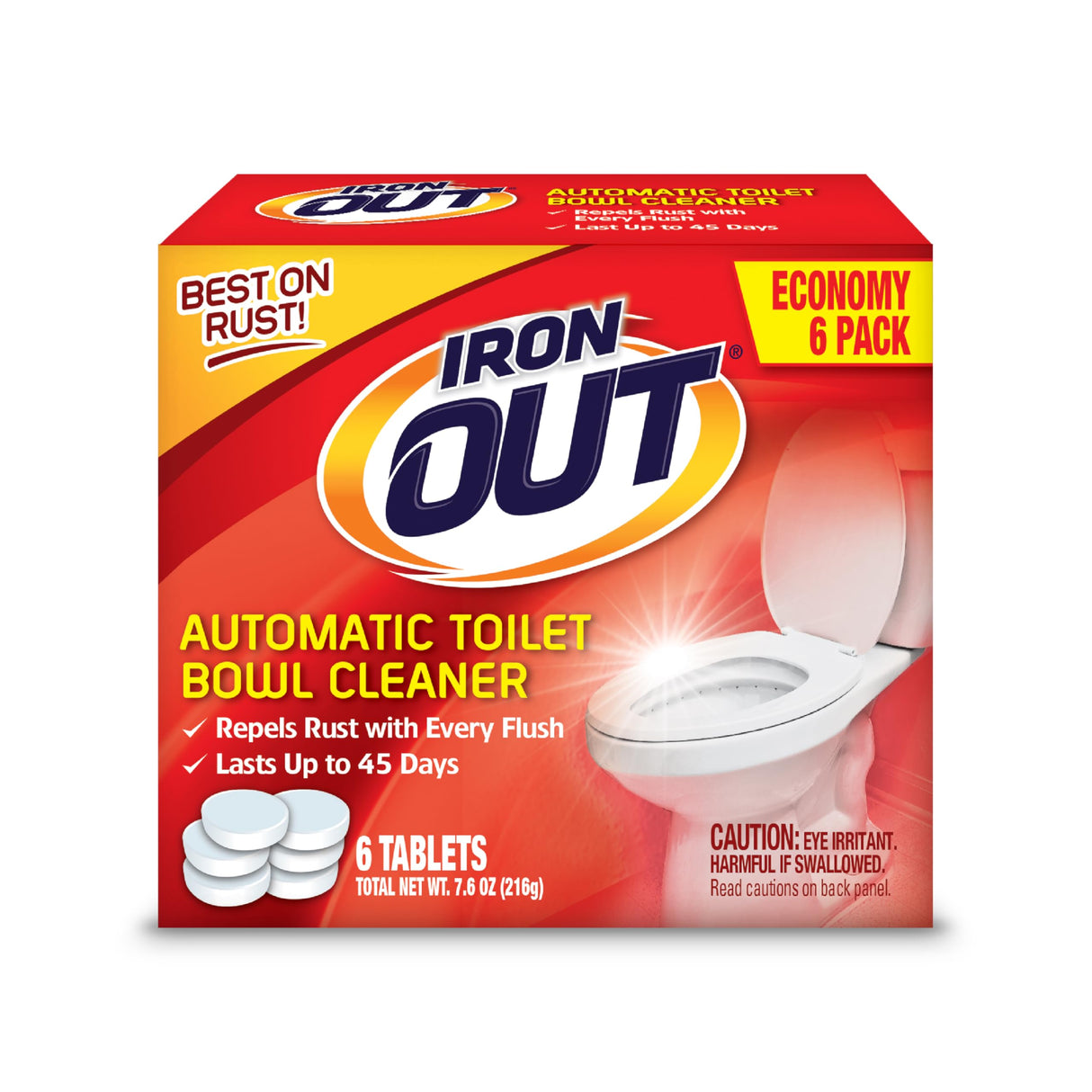 Iron OUT Automatic Toilet Bowl Cleaner, Repel Rust and Hard Water Stains with Every Flush, Household Toilet Cleaner, Pack of 1, 6 Tablets, White Iron OUT