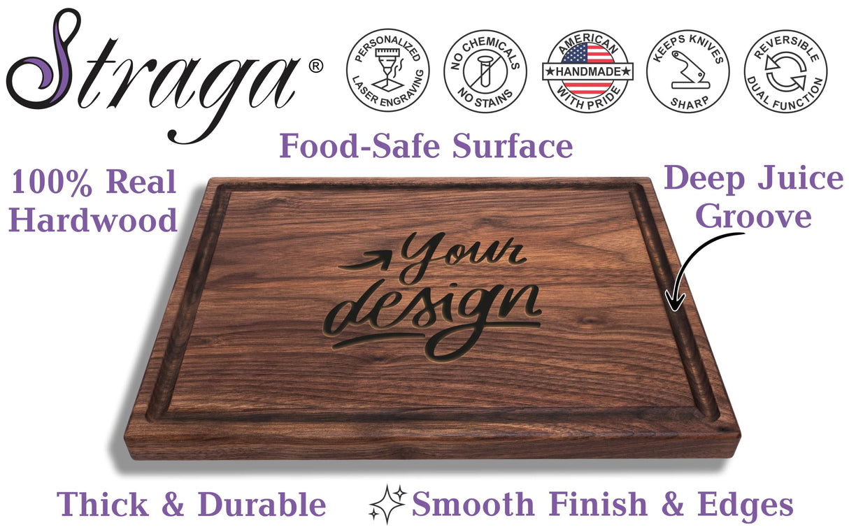 Straga Personalized Cutting Boards | Handmade Wood Engraved Charcuterie | Custom Wedding, Anniversary, Birthday Gift for Couples, Beach Lovers, Straga