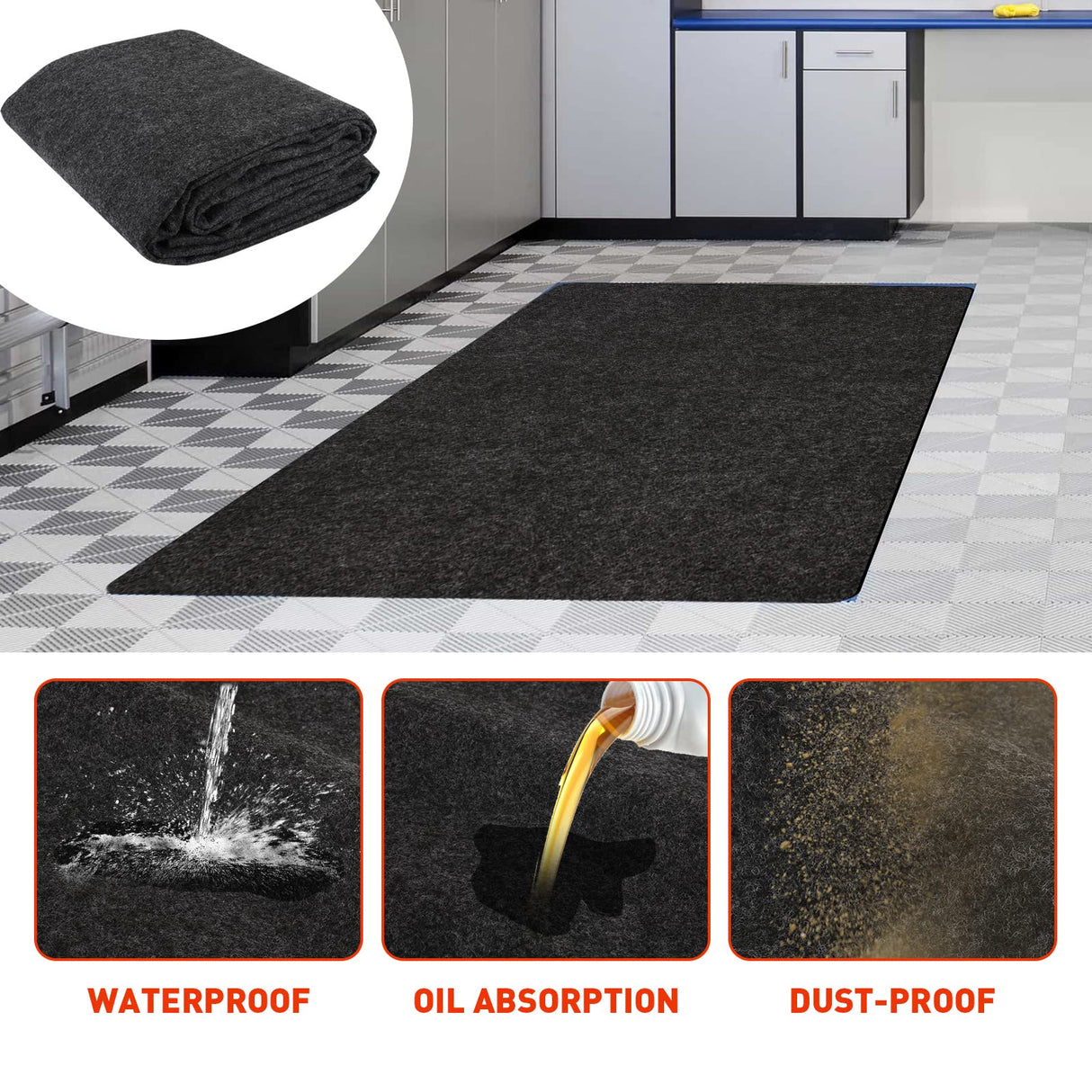 Halero Golf Cart Parking Mat 4.9 ft × 9.1 ft Garage Floor Mat Oil Absorbent Waterproof Rubber Backing Layer Floor Protective Pad from Spills, Drips, Halero
