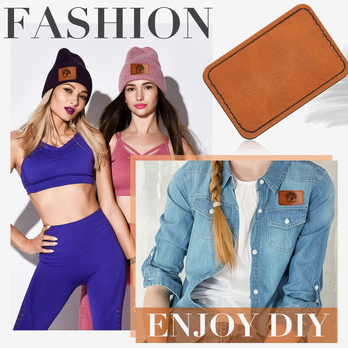 60 Pcs Blank Leatherette Hat Patches with Adhesive Rustic Leatherette Rectangle Patch Faux Leather Patches for Hats Custom Fabric Repair Sew Laser Dunzy